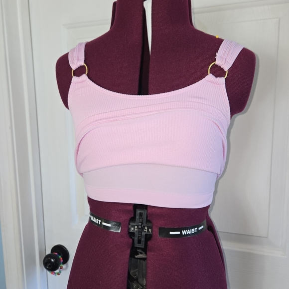 Aerie Small Light Pink Long Line Sports Bralette with Gold Detail - Picture 9 of 11